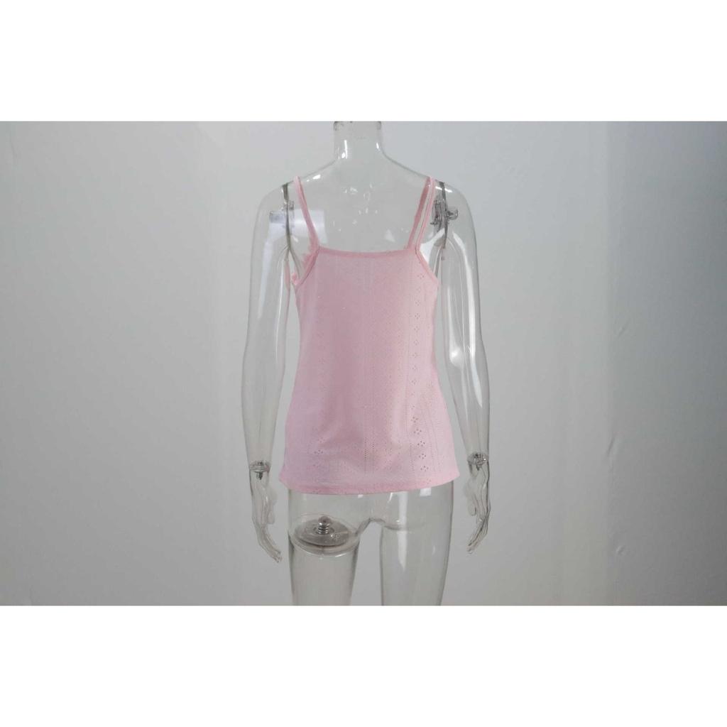 Летняя новая женская майка-топ на бретелях с V-образным вырезом и кружевом