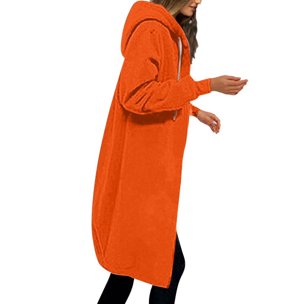 Women's Casual Zip Up Hoodies Long Tunic Sweatshirt Winter Windproof Drawstring Hooded Jacket Outerwear With Pockets