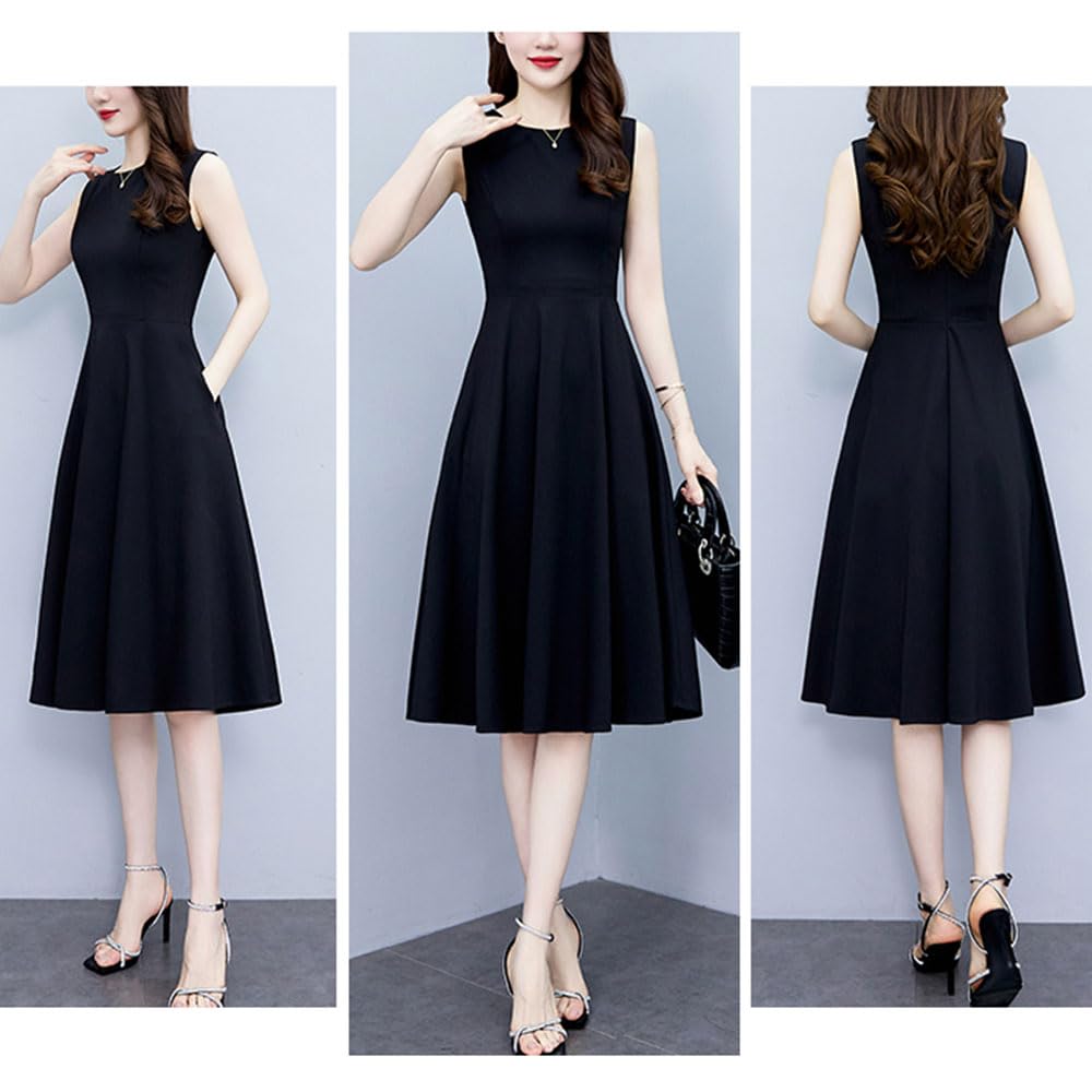 Plus Size Elegant Long [DREKOBOS] A-Line Dress, Sleeveless, Dress, Black, Summer, M-5XL