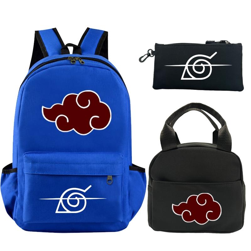 3Pcs/set Anime Naruto Printed Backpack Bookbag with Lunch Bag Pencil Case Teenager Children Girl Boy Schoolbag Rucksack