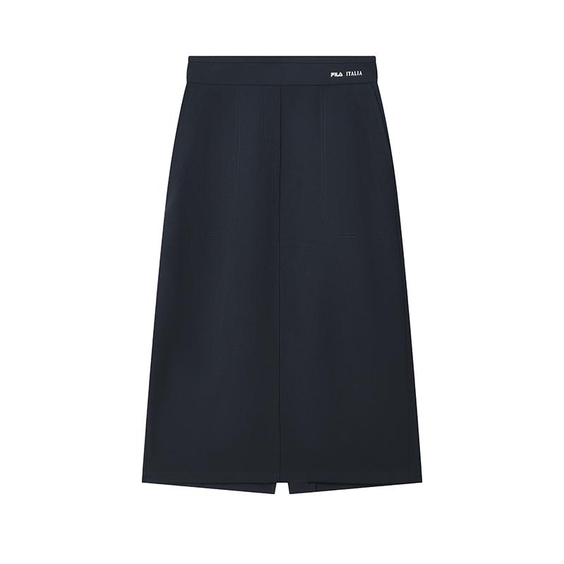 Fila Lifestyle Emerald Fitted Versatile Simple Fashion Brand Logo Design Casual Long Dress Women Dresses Midnight-Blue F11W524301F-NV