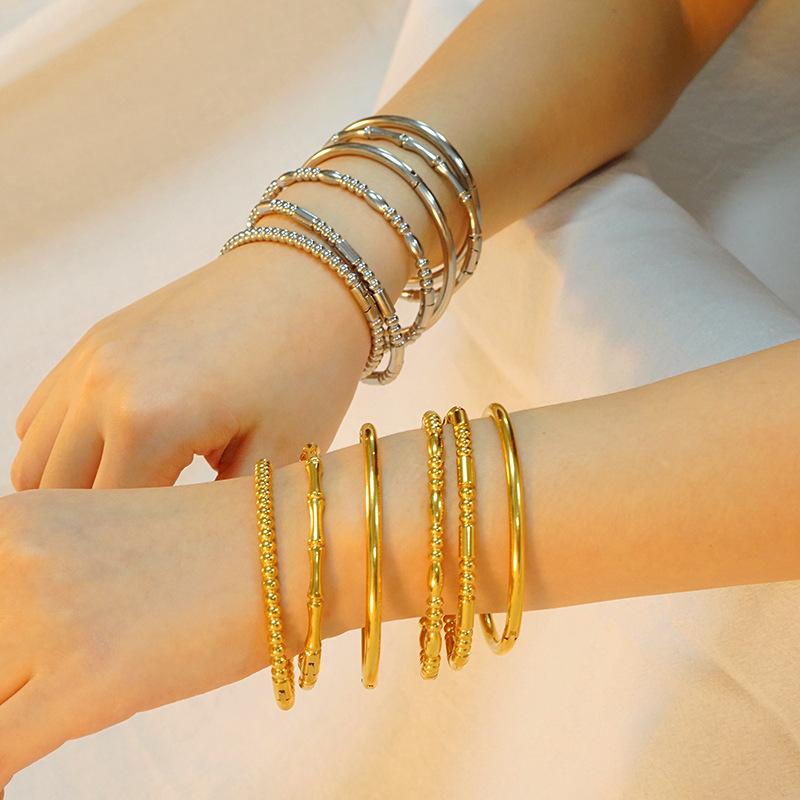 Casual Unique 18k Gold Plated Non Tarnish Bangle Minimalist African Beads Bracelet Daily Ason Stainless Steel Jewelry ALN2512520