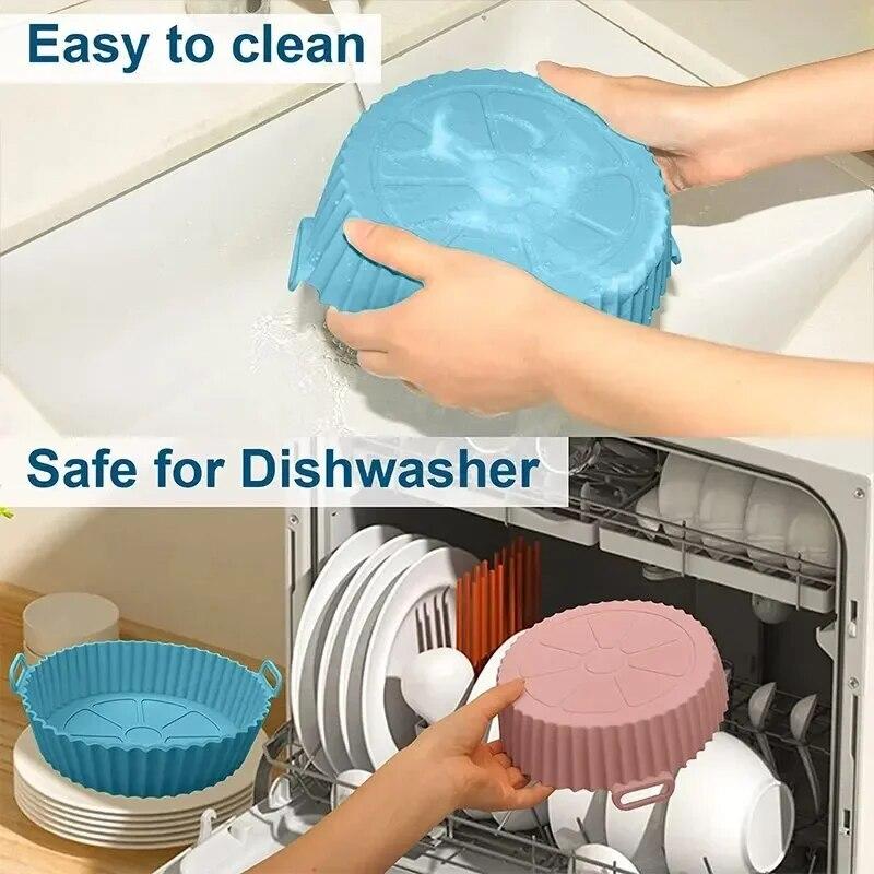 WIKHOSTAR Silicone Air Fryers Oven Baking Tray Pizza Fried Chicken Airfryer Silicone Basket Reusable Airfryer Pan Liner Accessories