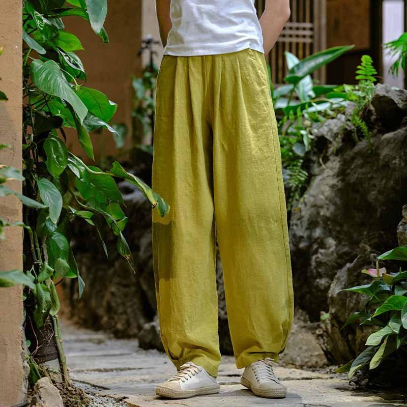 Johnature Women Loose Cotton Linen Casual Pants Solid Color Elastic Waist Lantern Pants Spring Female Trousers