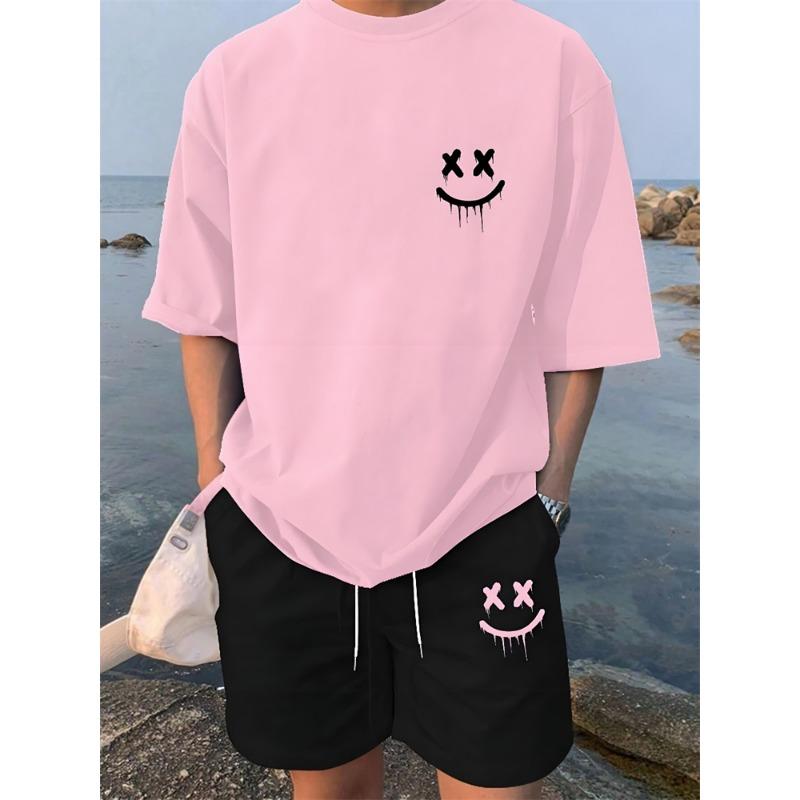 Комплект из 2 предметов: летние повседневные мужские шорты с коротким рукавом, гавайский принт, мужская футболка, спортивные мужские пляжные шорты для активного отдыха