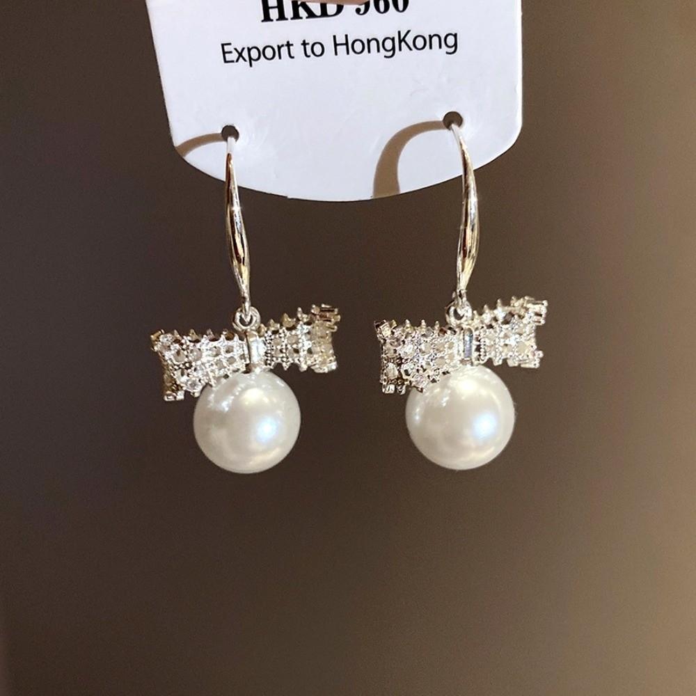 Shell Beads Bow Pearl Long Earrings Wedding Bride Ear Hook Exquisite Drop Earrings Female