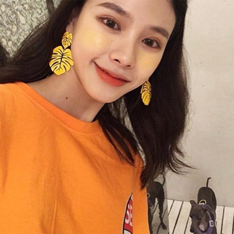 Новые Преувеличенные Богемные Красочные Металлические Полые Двойные Листья Лист Кокосовой Пальмы Большие Пляжные Серьги Для Женщин Девушек Большие Серьги