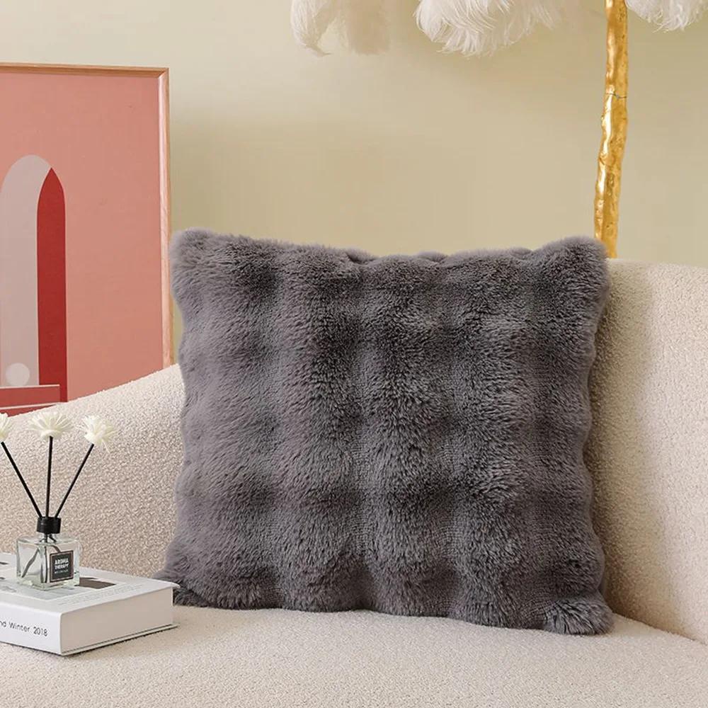 Soft Fur Cushion Cover 45*45cm Cozy Plush Decorative Pillow Cover for Living Room Sofa Decor Pillowcase White Grey Cushion Case