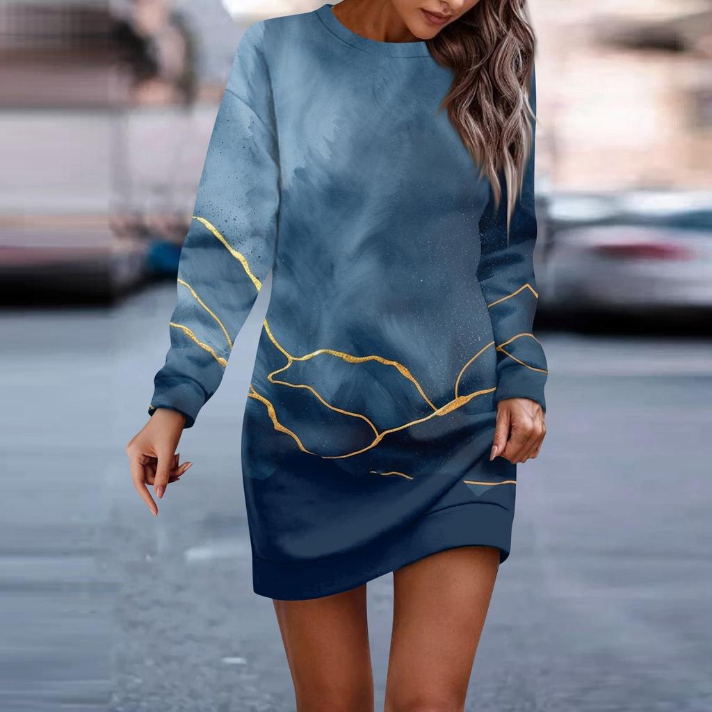 Платье с длинным рукавом для женщин, повседневное пуловер с принтом, платье-свитер, осень
