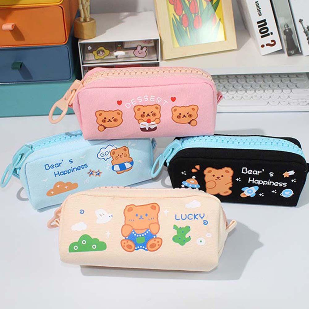 Case Zipple Pouch Big Stationery Canvas Pen Holder Bear Pencil Bag Stroage Bag Zipper Pencil Case