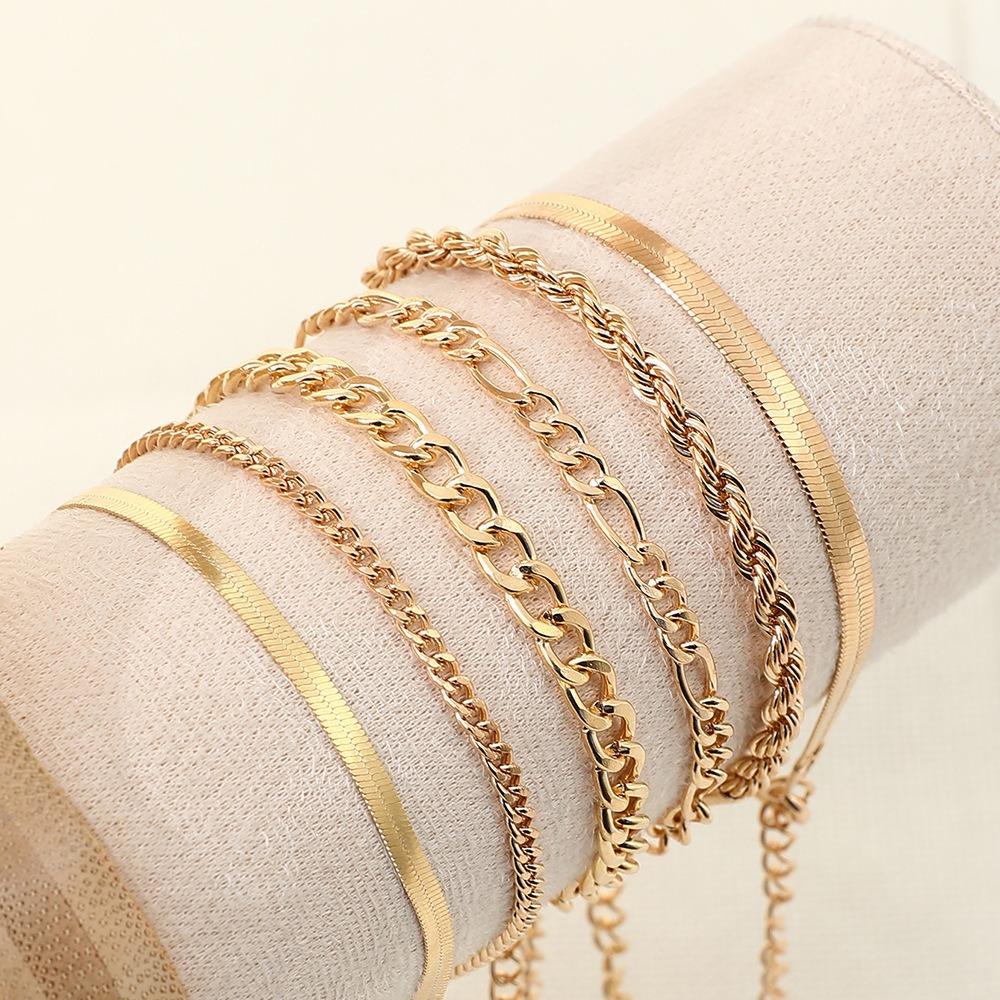 Fashion 6Pcs Bracelet Set Trendy Metal Chain Wristbands Stylish Jewelry Gift for Women Girls