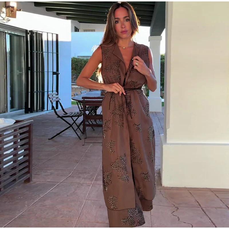 Модная вышитая майка для женщин в стиле ретро с круглым вырезом без рукавов с поясом длинный жилет лето осень уличные женские жилеты