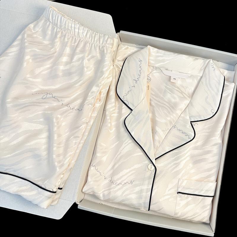 Ins Fashion Faux Stain Pajama Set for Women Summer Print Tiger Stripes Short Sleeve Shorts  Suit Home Service Sleepwear