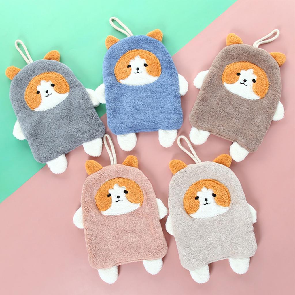 Towel Dog Pattern Coral Fleece Strong Water Absorption Fast Drying Hanging Hand Towel