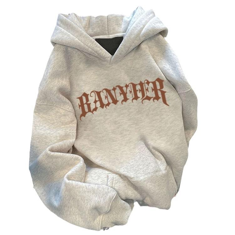 Мужское худи из плотного флиса 500 г с принтом букв - Повседневная одежда на осень/зиму.