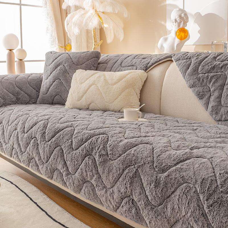 Winter Plush Sofa Cushion Thickened Non-slip High-grade Leather Sofa Cover Cover Autumn and Winter Light Luxury Style Simple Sitting Cushions