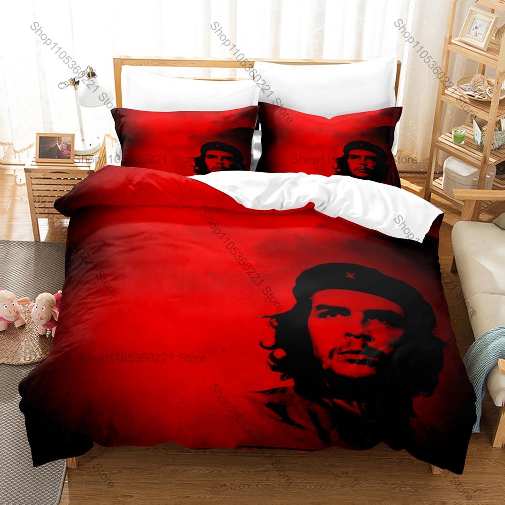 Vintage Ernesto Che Guevara Minimal Art HD 3 Piece Bedding Set Microfiber Duvet Cover + 2 Pillowcases History Lovers Home Gift