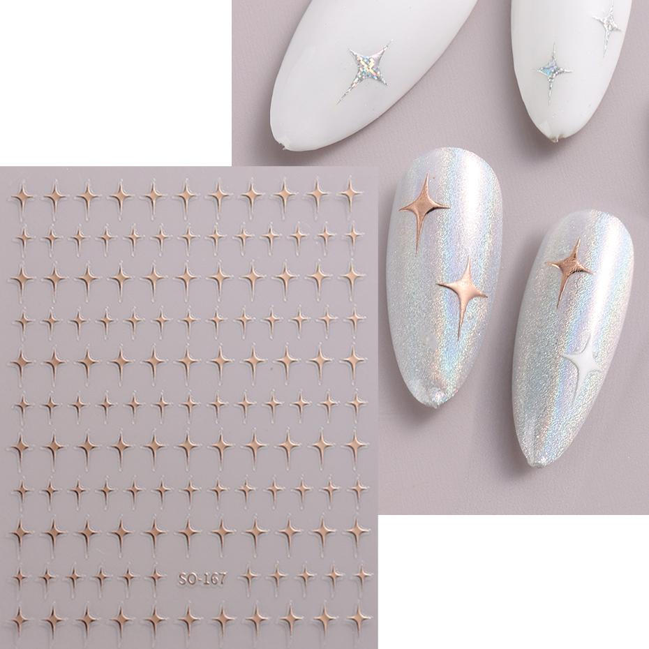 Наклейки для ногтей с серебристыми звездами, 3D бронзирующий лазер, белый крест, звездный свет, глянцевый Y2k, стильные клейкие украшения для маникюра, SO-167