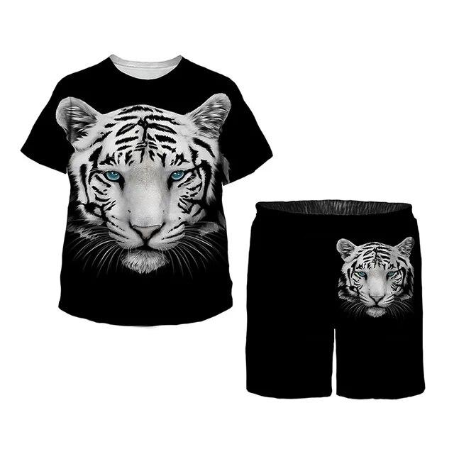 Детская одежда для детей от 1 до 14 лет, модный костюм для мальчиков и девочек, летняя детская футболка с короткими рукавами и тигром, повседневная уличная одежда с 3D принтом