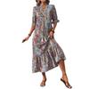 Женское удобное повседневное платье Женское платье с принтом и V-образным вырезом с оборками