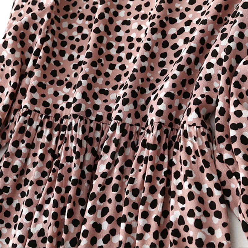 Foreign Trade Overplus Order Retro Leopard Print Print High Waist Slimming Long Sleeve Dress Spring Drape Viscose Long Dress