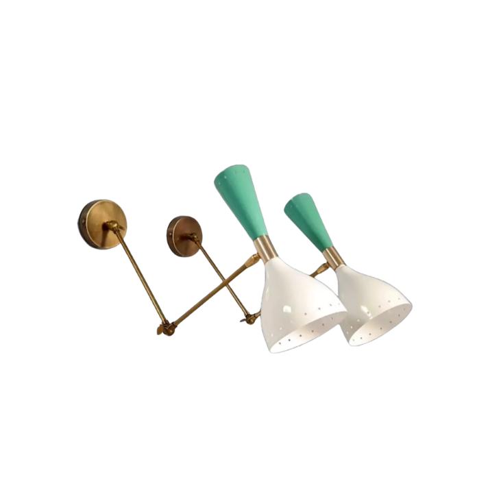 Пара итальянских настенных светильников Diabolo середины 1950-х годов из необработанной латуни