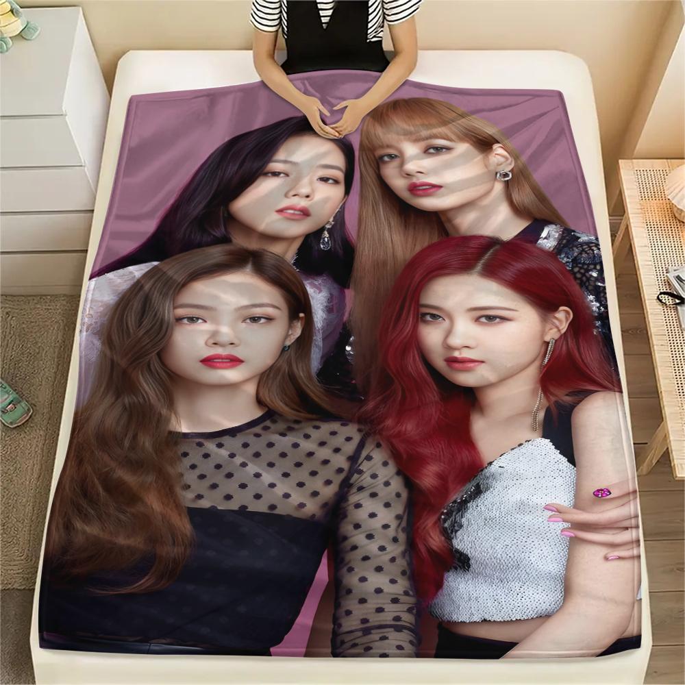1 шт. Фланелевое одеяло с принтом BLACKPINK, Высокое качество, Для всех сезонов, Декор для дома, Тепло и уют, Идеально для рождественских подарков