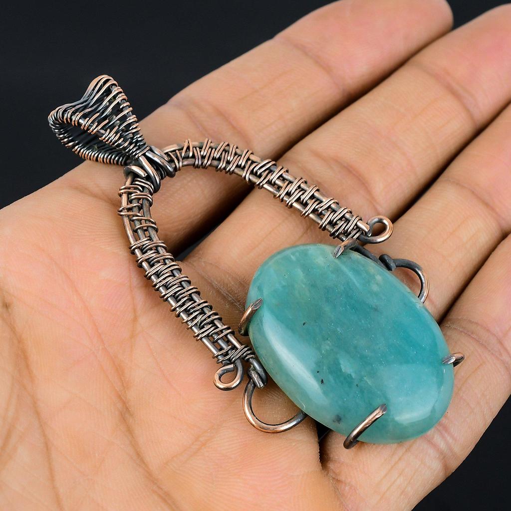 Aquamarine 999 Copper Wire Wrapped Pendant, Handmade Gemstone Pendant Jewelry, Gifts For Wife Brand New Pendant