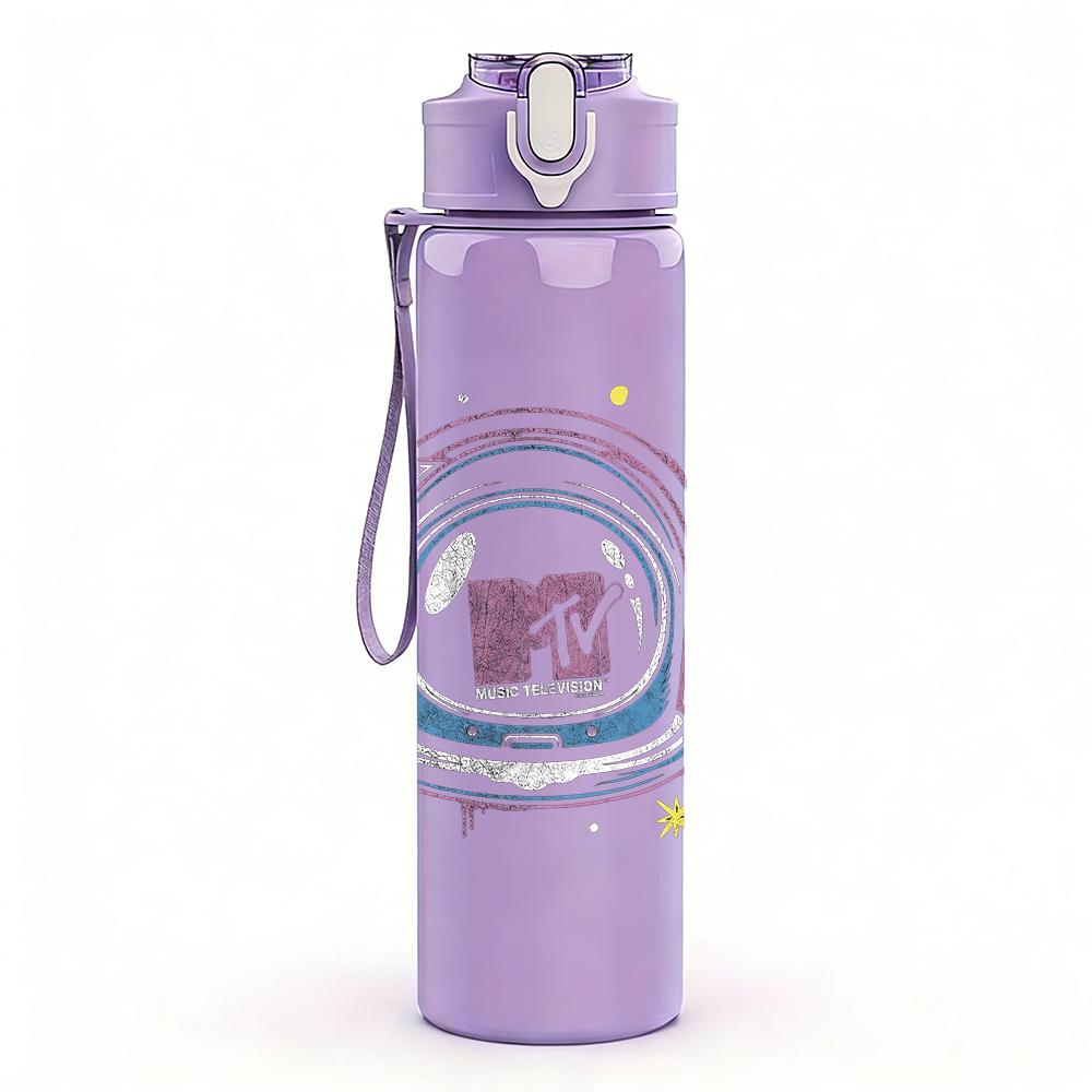 1PC Multicolor swirl circular abstract print 750ml colorful plastic sports water bottle leakproof pop lid with straw for outdoor office home use