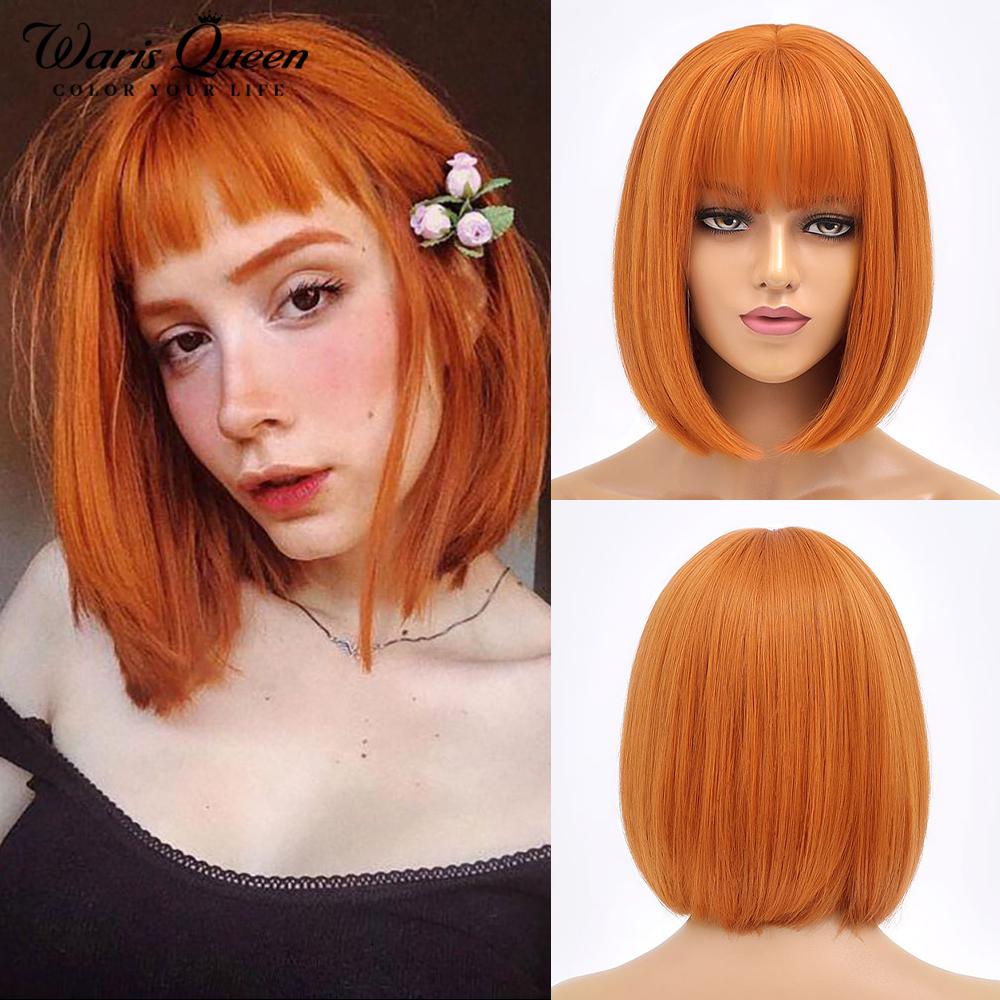 Blonde Red Short Bob Wig Synthetic Wig For Women With Bangs Lolita Cosplay Party Natural Hair Heat Resistant Fiber Wigs