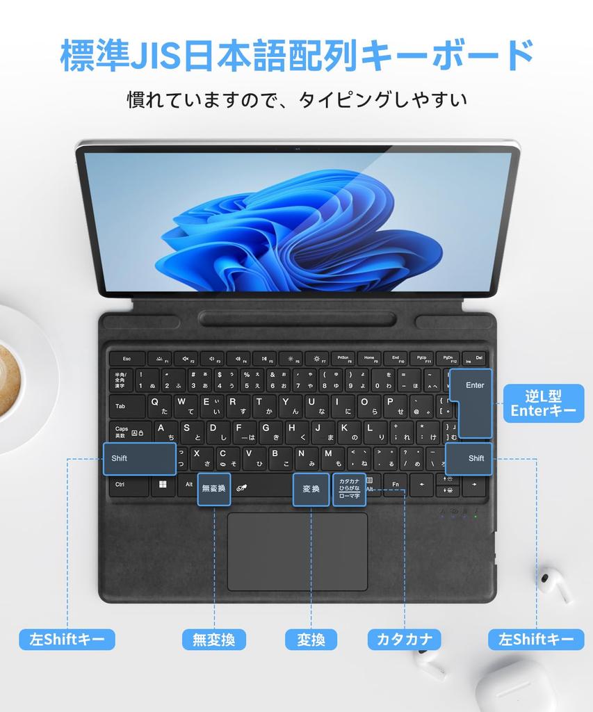 Клавиатура Omikamo Surface Pro, Совместима с Surface Pro 8/9/10/X/11, Японская раскладка стандарта JIS, Bluetooth 5.3, с тачпадом, 2 слота для хранения стилусов