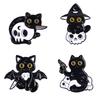 Enamel Craft Brooch Halloween Cartoon Black Cat Skeleton Shape Alloy Badge Compact Size Lapel Pin Easy to Fall Off Accessory