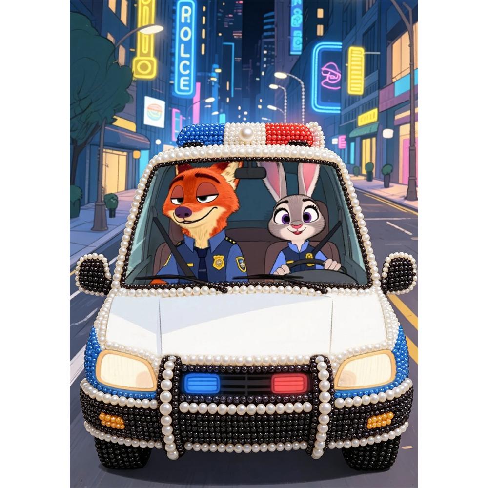 Disney DIY Pearl Art Painting Nick and Judy are driving a police car Home Wall Decoration Pearl Gem Painting Pictures Crafts Home Decoration