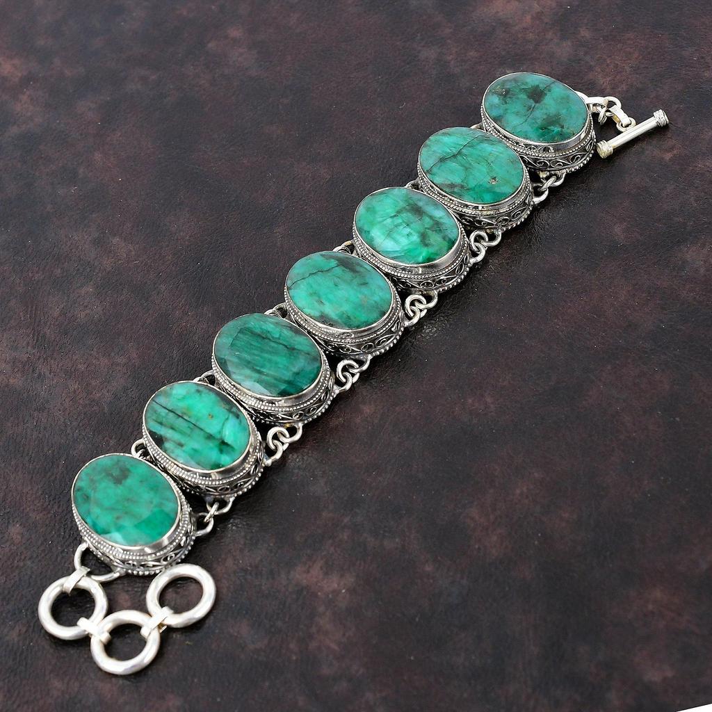 Граненый Замбийский Изумрудный Браслет Драгоценный Камень Старинные Ювелирные Изделия Браслет Стерлингового Серебра 925 Браслет Ручной Работы Новые Ювелирные Изделия Регулируемый Браслет-Цепочка