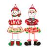 1 Pair Christmas Door Decoration Merry Christmas Hanging Sign Cartoon Santa Claus Snowman Holiday Decor for Home Wall Front Door