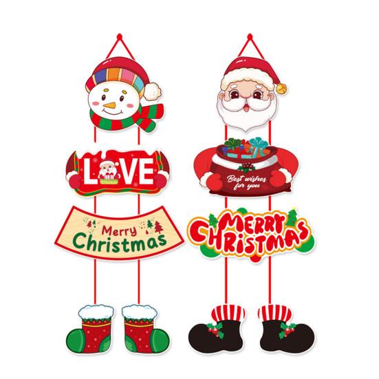 1 Pair Christmas Door Decoration Merry Christmas Hanging Sign Cartoon Santa Claus Snowman Holiday Decor for Home Wall Front Door