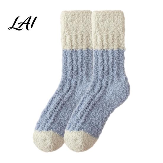 Non Shedding Velvet Socks Thickened Long Plush for Women Warm Coral Fleece Socks Cold Weather Indoor Winter Thermal Sleep Anti-static Contrast Color