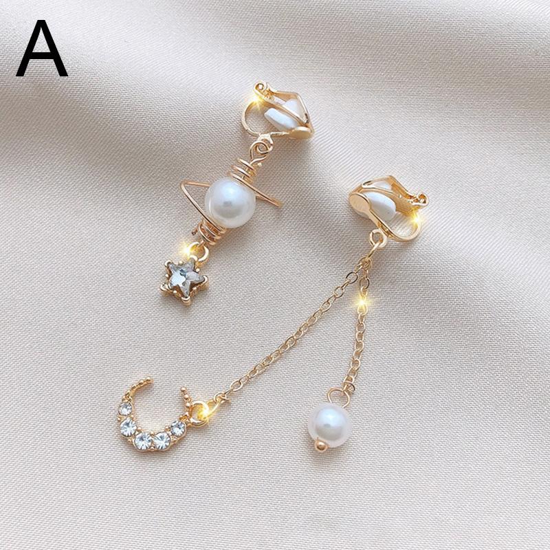 Модные серьги «Звезда Луна» с жемчугом, клипсы для ушей, цветочные украшения с бантом