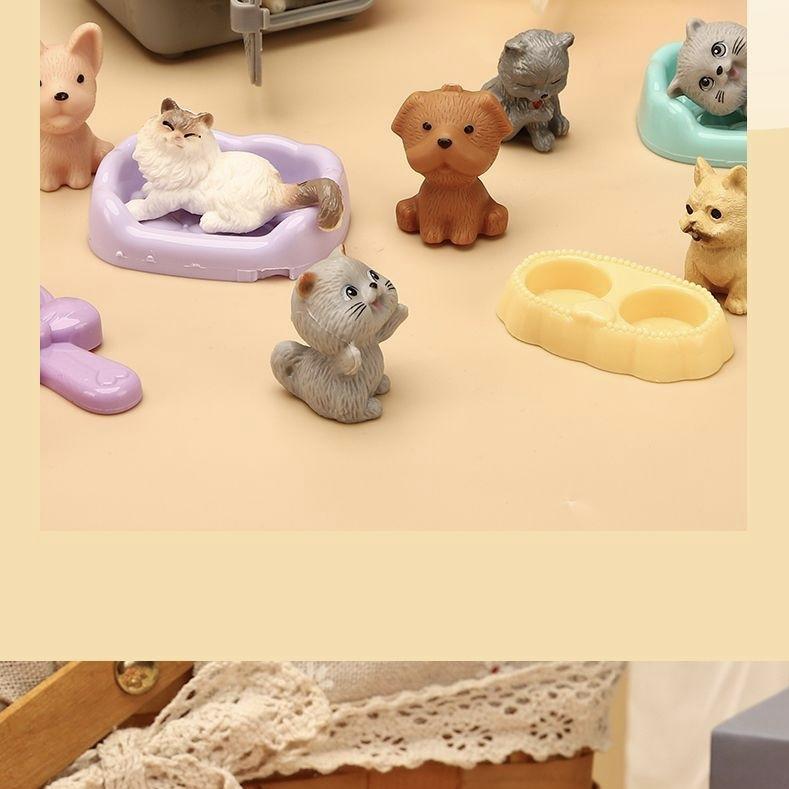 Мини-фигурки животных (кошка, собака), игровой набор, игрушечный набор для ролевых игр «Уход за питомцами» с клеткой и аксессуарами для кормления для детей