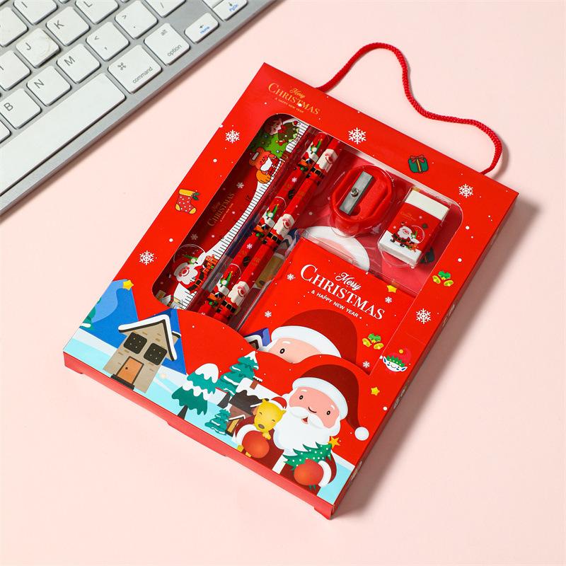 2sets Christmas Student Stationery Gift Set, Cute Cartoon Pencil Eraser Set, Christmas Student Small Gifts, Student School Supplies