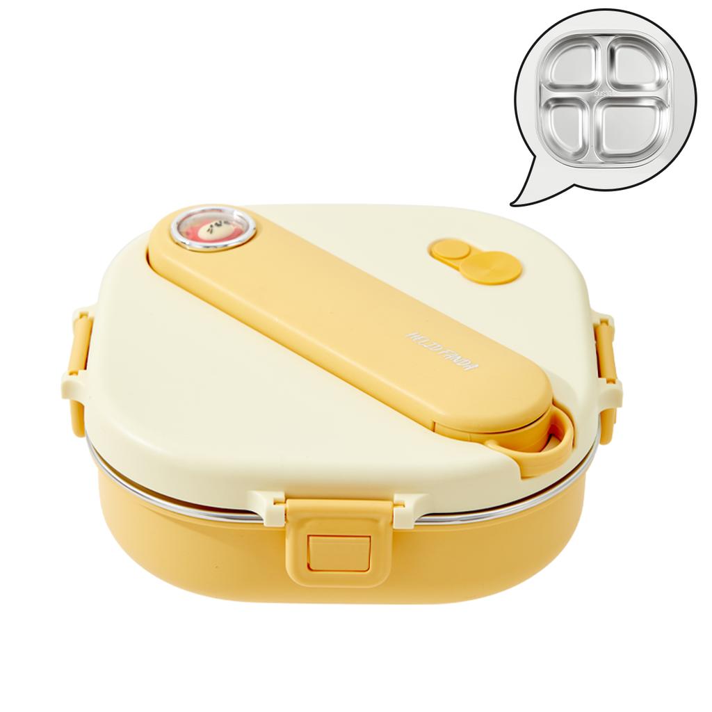 800Ml 304 Stainless Steel Divided Lunch Box With Cutlery Microwave 3/4 Grids Leak Proof Large Capacity Lunch Container