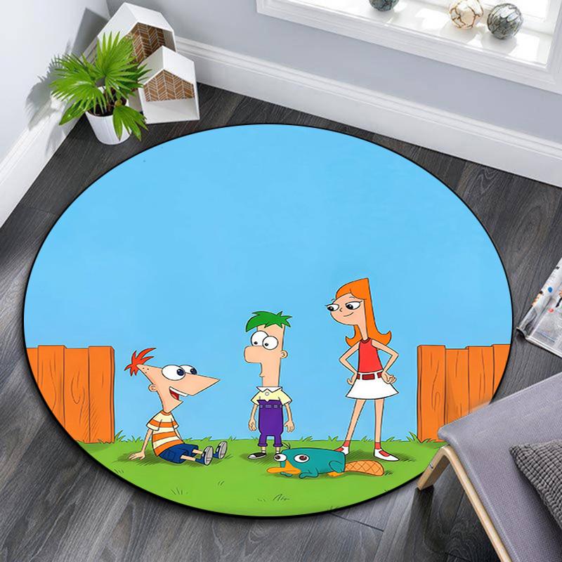 Phineas and Ferb Round Area Rug,Carpet Rug for Living Room Bedroom Sofa Playroom Decor,Non-slip Floor Mat