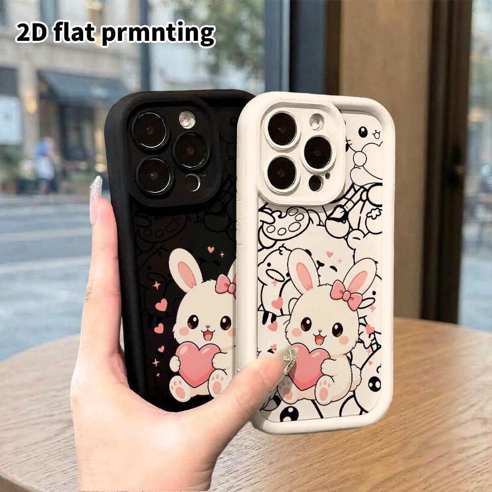 Phone Case: 2D flat design, suitable for iPhone 18, 17, 16, 15, 14, 13 Pro protective cases, little bunny with a bow, perfect Christmas and Halloween