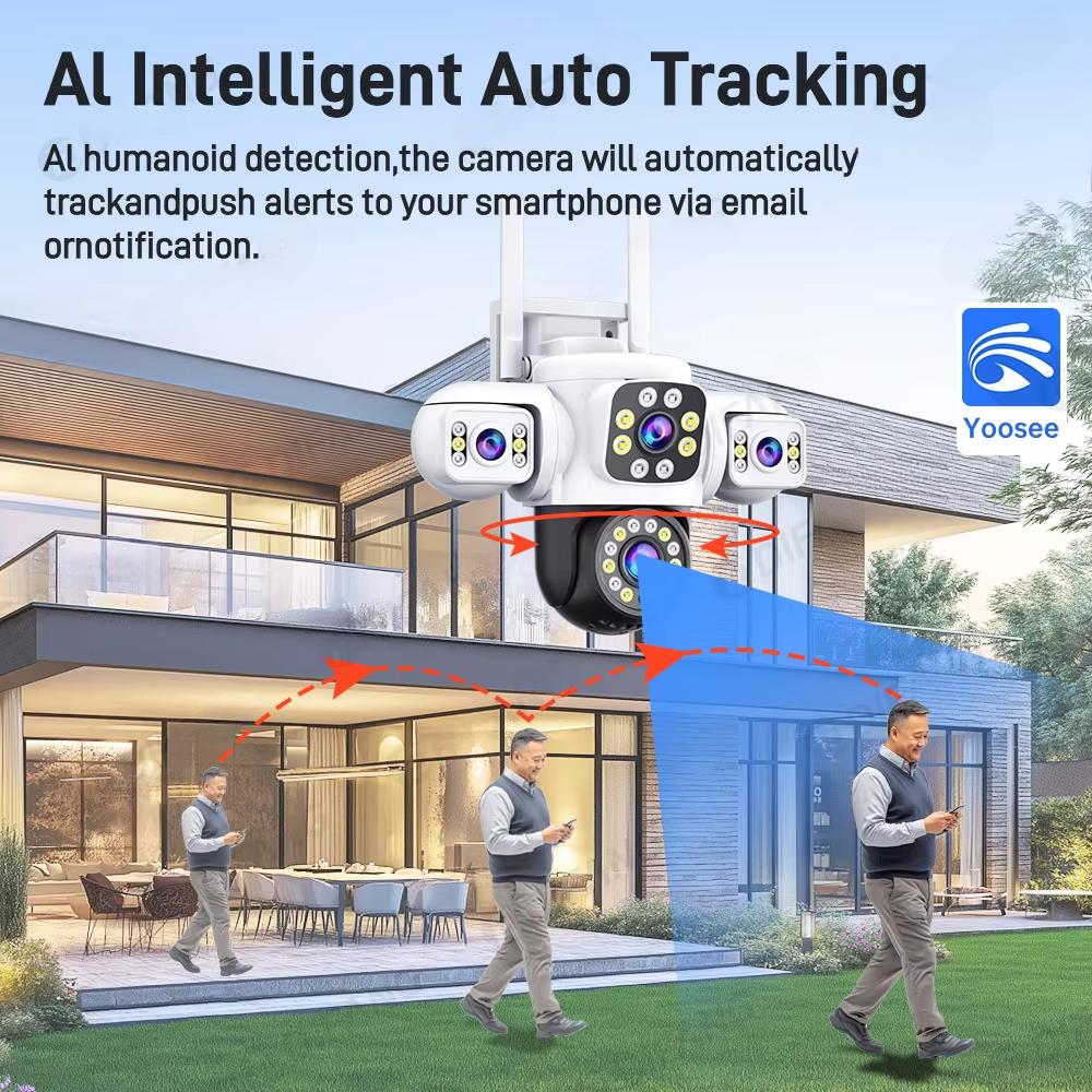 6K 12MP WiFi камера наружная камера безопасности три экрана три объектива PTZ 360° охранная система видеонаблюдения камера Yoosee