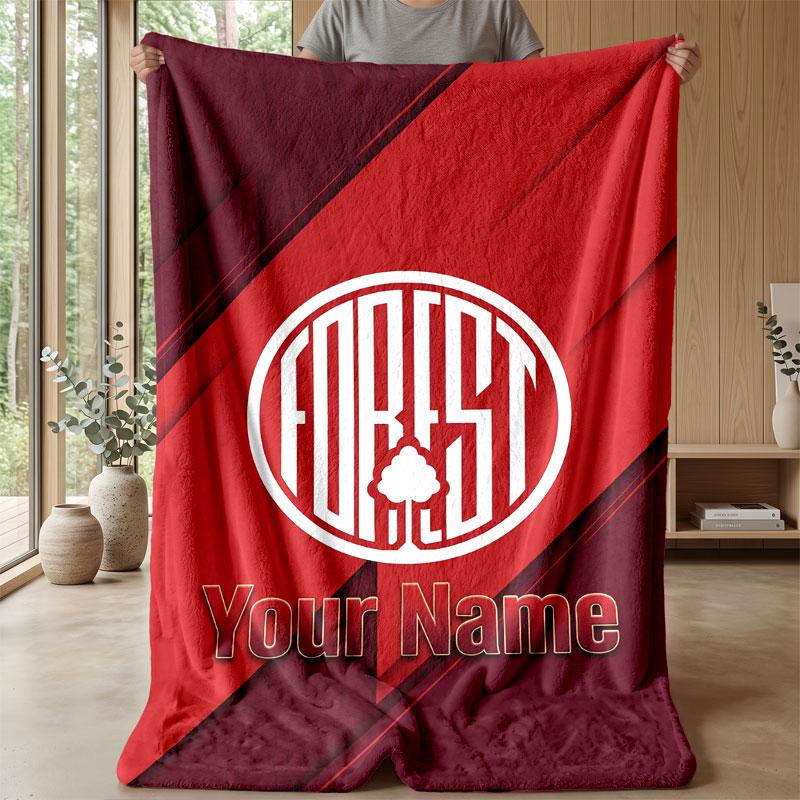 Nottingham Forest FC Custom Name Text Flannel Blanket Soccer Logo Personalized Fleece Throw Blanket Special Gift For Sofa Bedroom Home