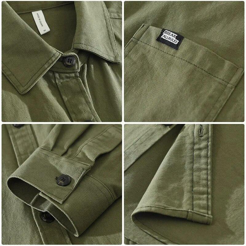 Рубашка-карго в японском стиле, мужская весенне-летняя повседневная рубашка с длинным рукавом, хлопковые карманы, мягкий и удобный свободный топ, молодежная популярная мужская одежда