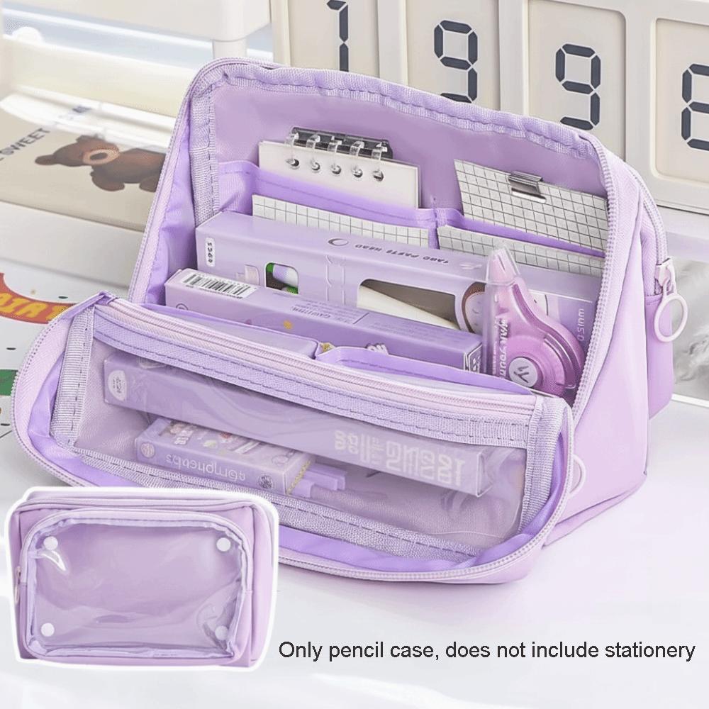 Large Capacity Transparent Pen Bag DIY Stationery Box Cute Transparent Pencil Case  Office