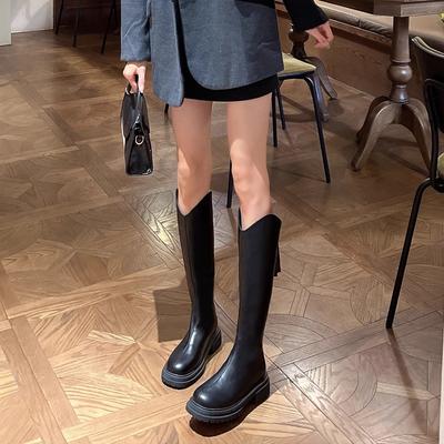 [] Маленький человек толстоподошвенные тонкие ботинки эластичные V-образные длинные ботинки задняя молния высокие рыцарские длинные ботинки