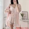 Ladies Pajama Set Summer Silk Kimono Robe Print Leopard Print 3 Piece Sleeping Set Camisole Shorts Lace Pajamas