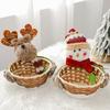 Christmas Basket Hand-Woven Wicker Basket Snowman Elk Doll Xmas Decor